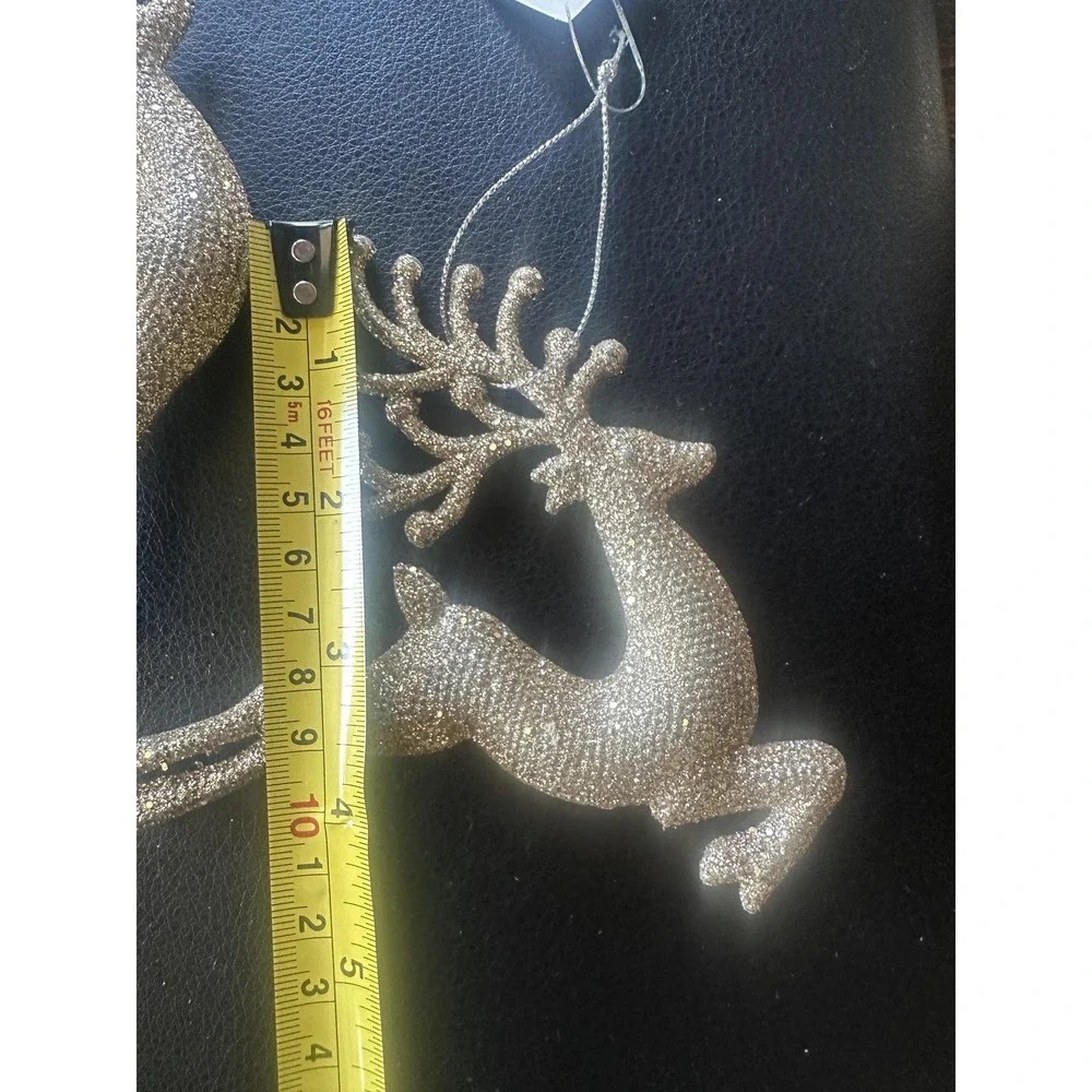 Gold Glitter Reindeer Christmas Ornaments Set of 2 Holiday‎ Tree Decor
